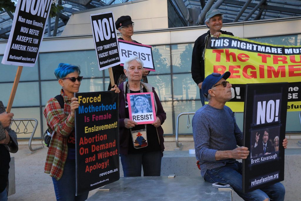 Protesters demonstrated against Mr. Trump’s Supreme Court selection on Monday across the street from the Ninth Circuit Court of Appeals in San Francisco. Jim Wilson/The New York Times