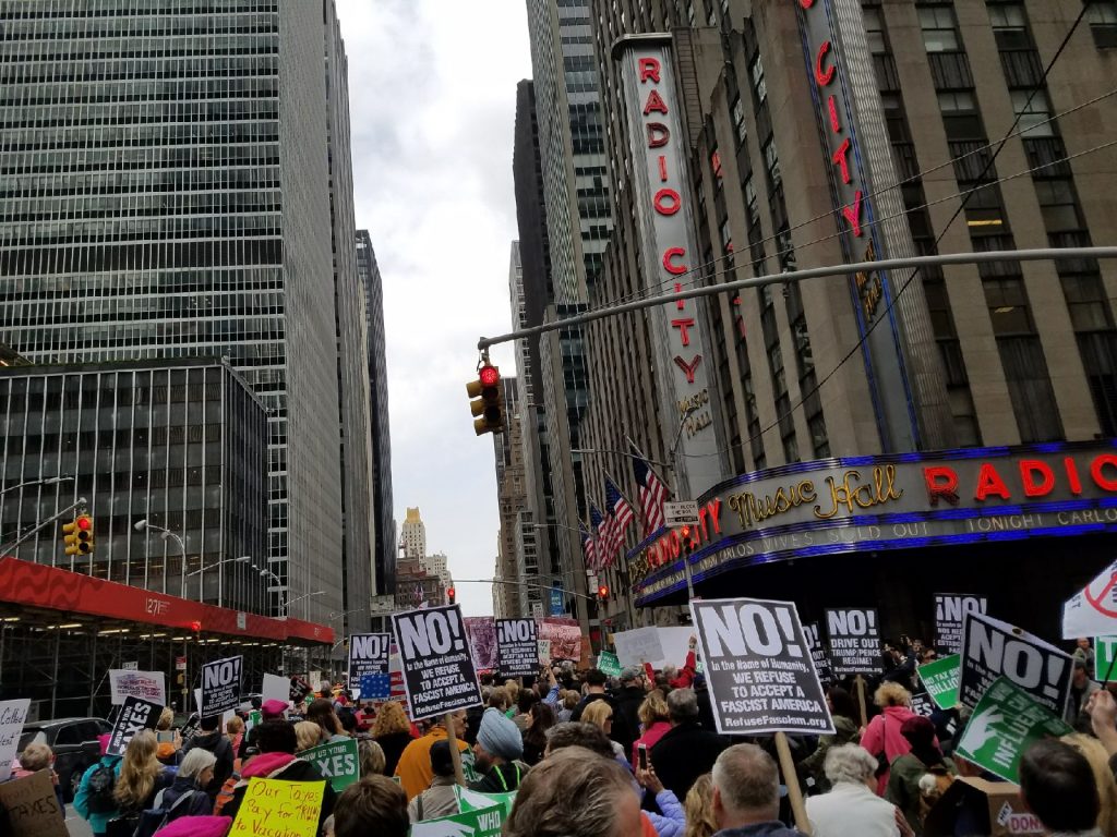 Refuse Fascism contingent in the Tax Day protest in NYC